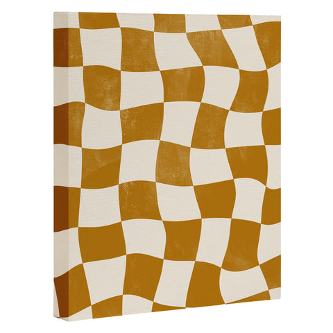 Avenie Warped Checkerboard Gold Art Canvas
