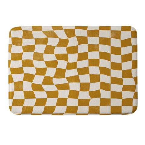 Avenie Warped Checkerboard Gold Memory Foam Bath Mat
