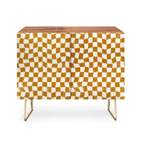 Avenie Warped Checkerboard Gold Credenza