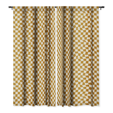 Avenie Warped Checkerboard Gold Blackout Window Curtain