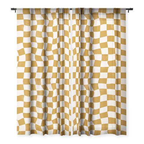 Avenie Warped Checkerboard Gold Sheer Non Repeat
