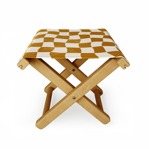 Avenie Warped Checkerboard Gold Folding Stool