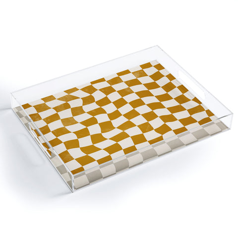Avenie Warped Checkerboard Gold Acrylic Tray