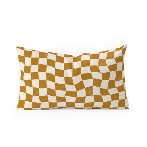 Avenie Warped Checkerboard Gold Oblong Throw Pillow