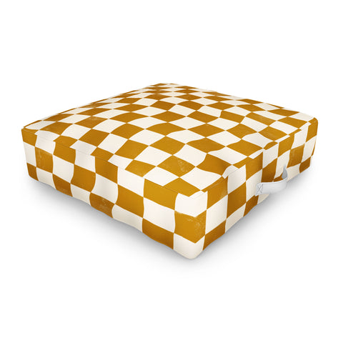 Avenie Warped Checkerboard Gold Outdoor Floor Cushion