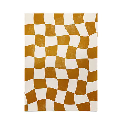 Avenie Warped Checkerboard Gold Poster