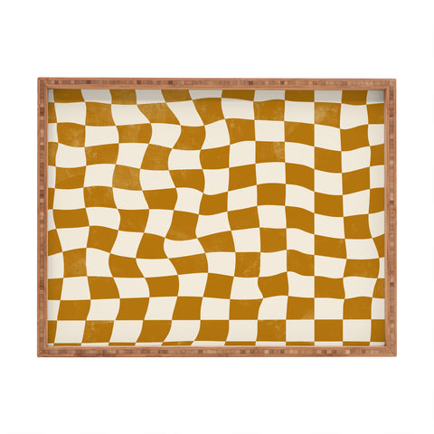 Avenie Warped Checkerboard Gold Rectangular Tray