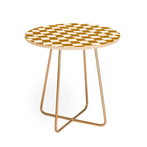 Avenie Warped Checkerboard Gold Round Side Table