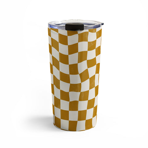 Avenie Warped Checkerboard Gold Travel Mug