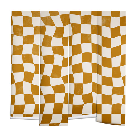 Avenie Warped Checkerboard Gold Wall Mural