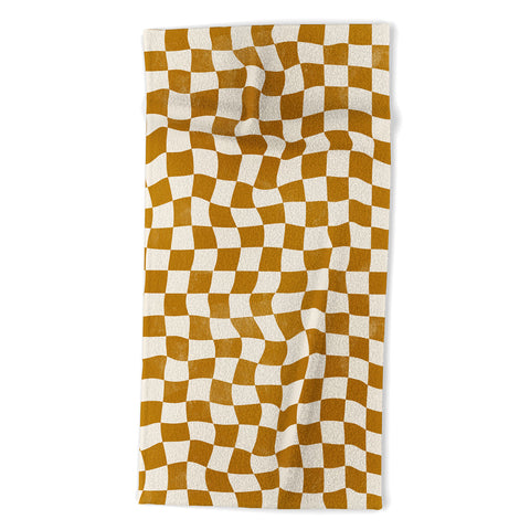 Avenie Warped Checkerboard Gold Beach Towel