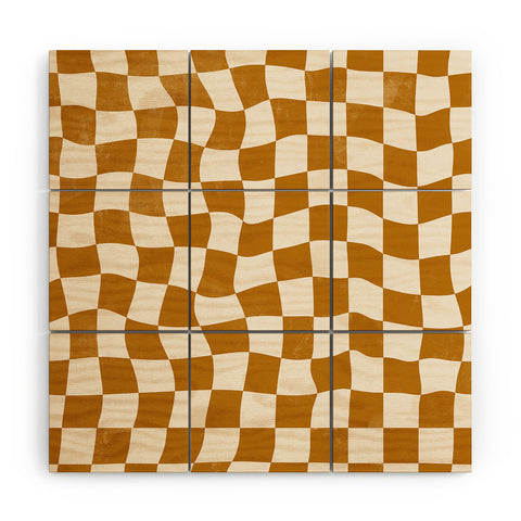 Avenie Warped Checkerboard Gold Wood Wall Mural