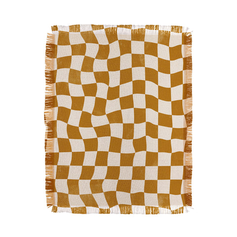 Avenie Warped Checkerboard Gold Throw Blanket