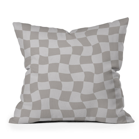 Avenie Warped Checkerboard Grey Outdoor Throw Pillow