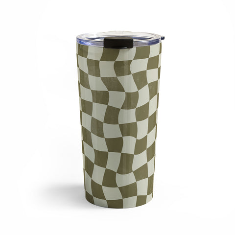 Avenie Warped Checkerboard Olive Travel Mug