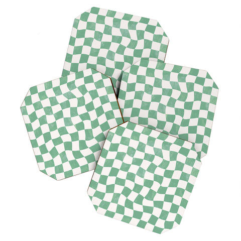 Avenie Warped Checkerboard Teal Coaster Set