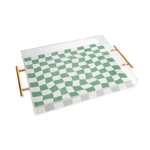 Avenie Warped Checkerboard Teal Acrylic Tray