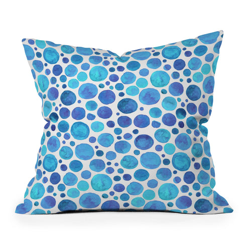 Avenie Watercolor Bubbles Blue Outdoor Throw Pillow