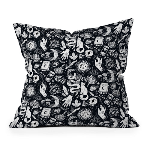 Avenie Witchy Vibes Black and White Outdoor Throw Pillow
