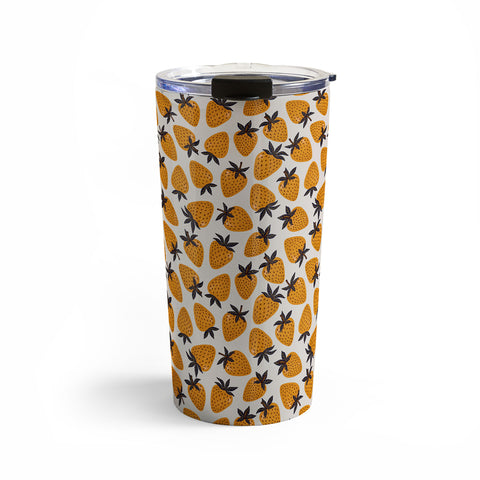 Avenie Yellow and Grey Strawberries Travel Mug