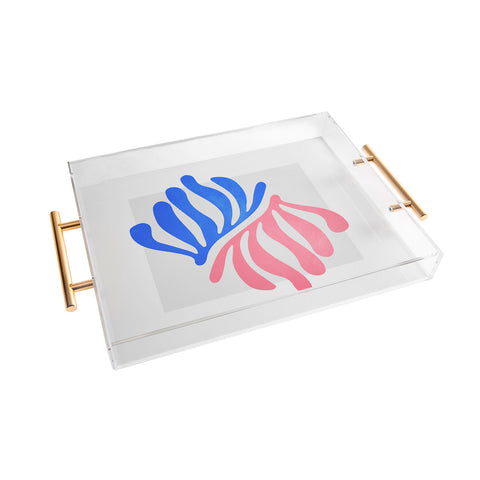 ayeyokp Blue Pink Leaves Matisse Acrylic Tray