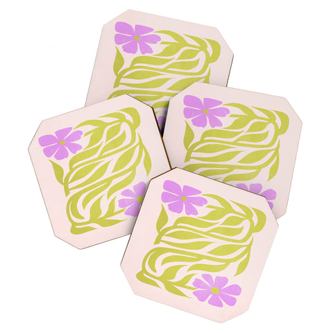 ayeyokp Lilac Lime Les Fleurs Flower Coaster Set