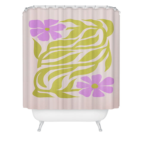 ayeyokp Lilac Lime Les Fleurs Flower Shower Curtain