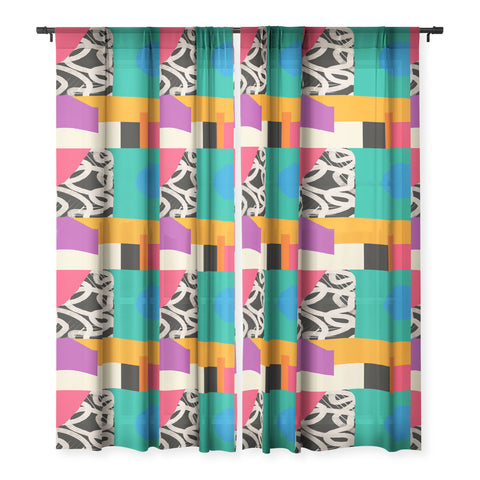 ayeyokp Mid Century Collage PATTERN 0 Sheer Window Curtain