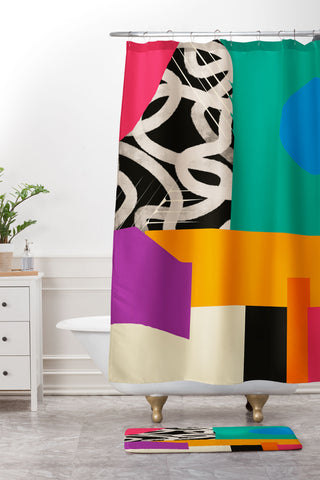 ayeyokp Mid Century Collage PATTERN 0 Shower Curtain And Mat