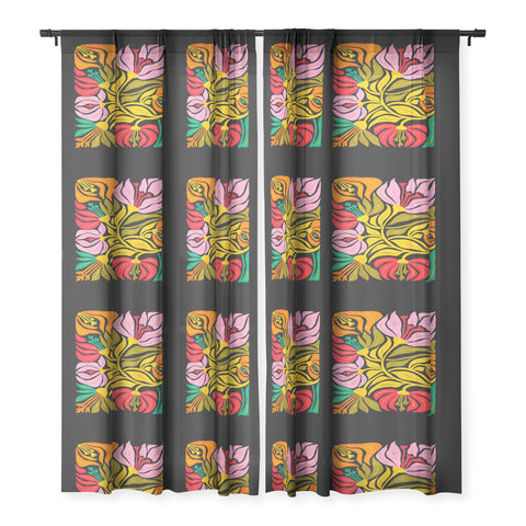 ayeyokp Night Flowers Fleurs de Nuit Sheer Window Curtain