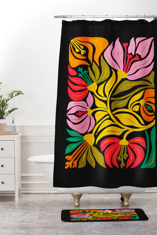 ayeyokp Night Flowers Fleurs de Nuit Shower Curtain And Mat