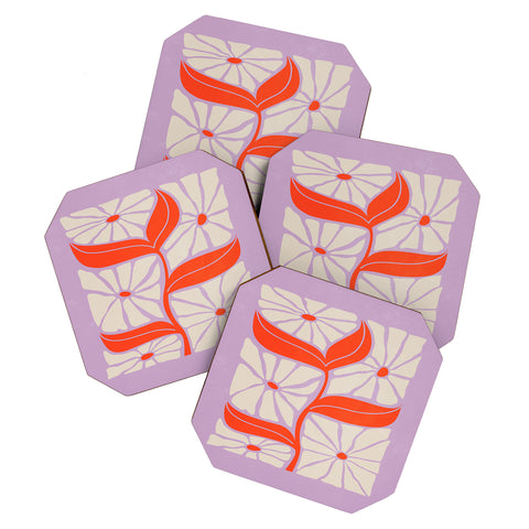 ayeyokp Plum Flamingo Les Fleurs Flower Coaster Set
