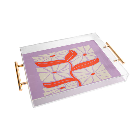 ayeyokp Plum Flamingo Les Fleurs Flower Acrylic Tray