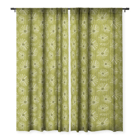 ayeyokp Retro Daisies Musk Green Sheer Window Curtain