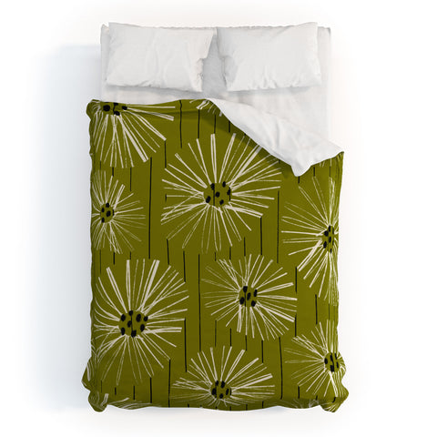 ayeyokp Retro Daisies Musk Green Duvet Cover