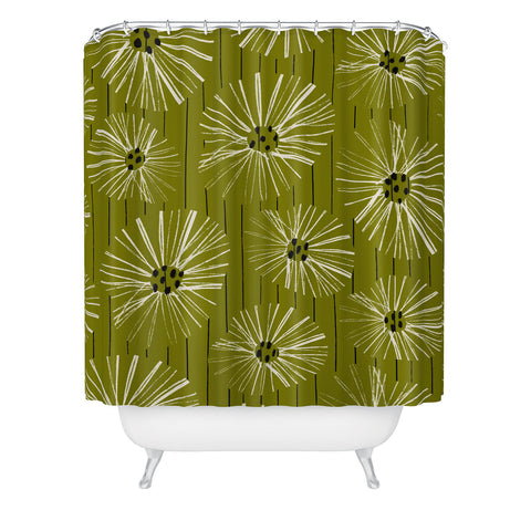 ayeyokp Retro Daisies Musk Green Shower Curtain