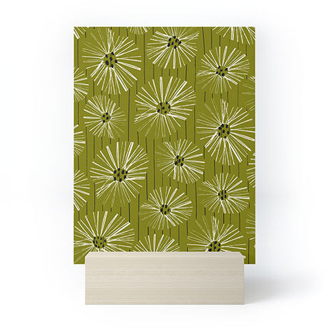 ayeyokp Retro Daisies Musk Green Mini Art Print