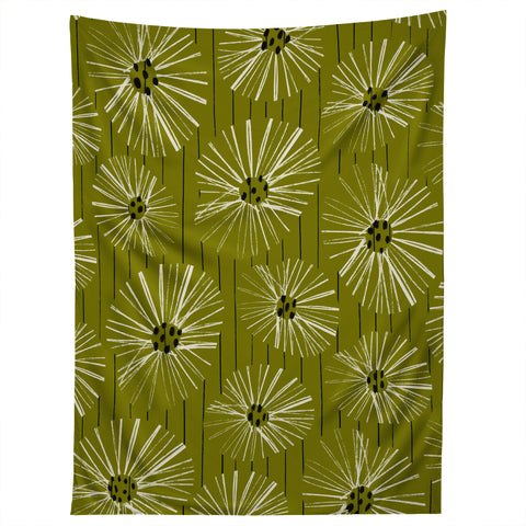 ayeyokp Retro Daisies Musk Green Tapestry