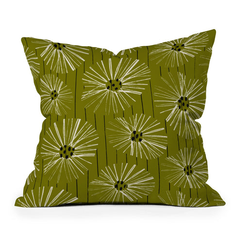 ayeyokp Retro Daisies Musk Green Outdoor Throw Pillow