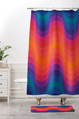 ayeyokp Retro Sacred Geometry 80s Wavy Shower Curtain And Mat