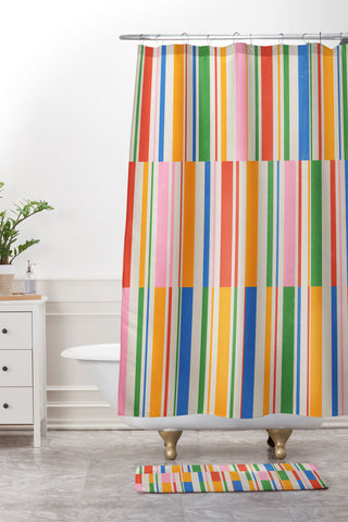 ayeyokp Stripes PATTERN 01 The Retro Shower Curtain And Mat