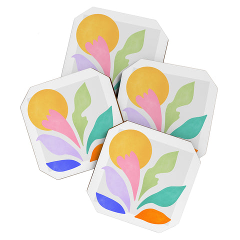 ayeyokp Sun and Leaves Matisse Pastel Series 04 Coaster Set