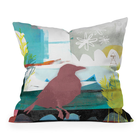 Barbara Chotiner Bird plus Ocean Outdoor Throw Pillow