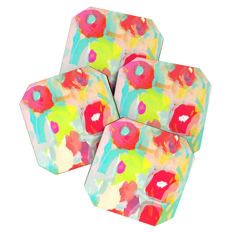 Barbara Chotiner teal pop bouquet Coaster Set