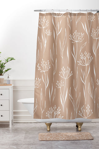 Barlena Dried Flowers and Leaves Shower Curtain And Mat