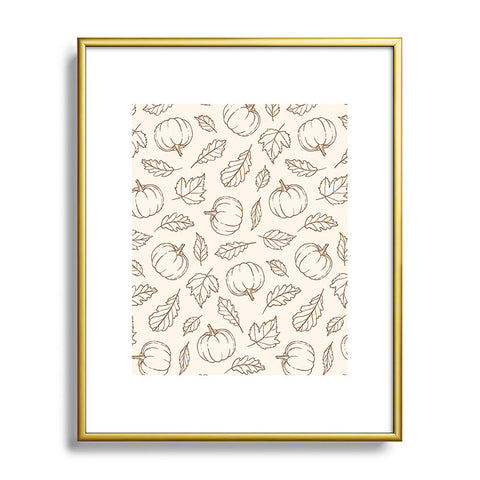 Barlena Pumpkins and Leaves Brown Metal Framed Art Print