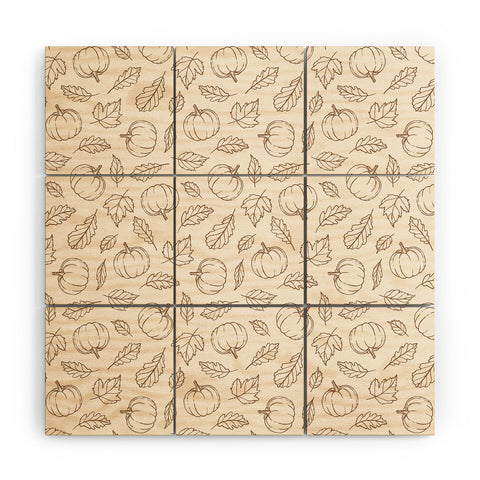 Barlena Pumpkins and Leaves Brown Wood Wall Mural