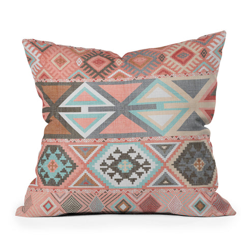 Becky Bailey Aztec Artisan Tribal in Pink Outdoor Throw Pillow