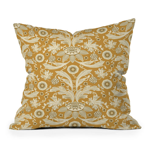 Becky Bailey Floral Damask in Gold Outdoor Throw Pillow