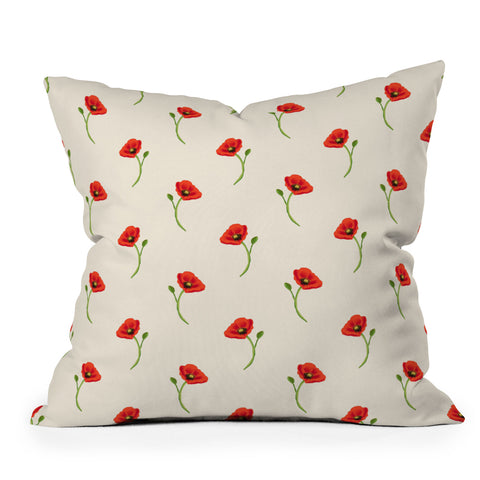 Becky Bailey Poppy Pattern in Red Outdoor Throw Pillow